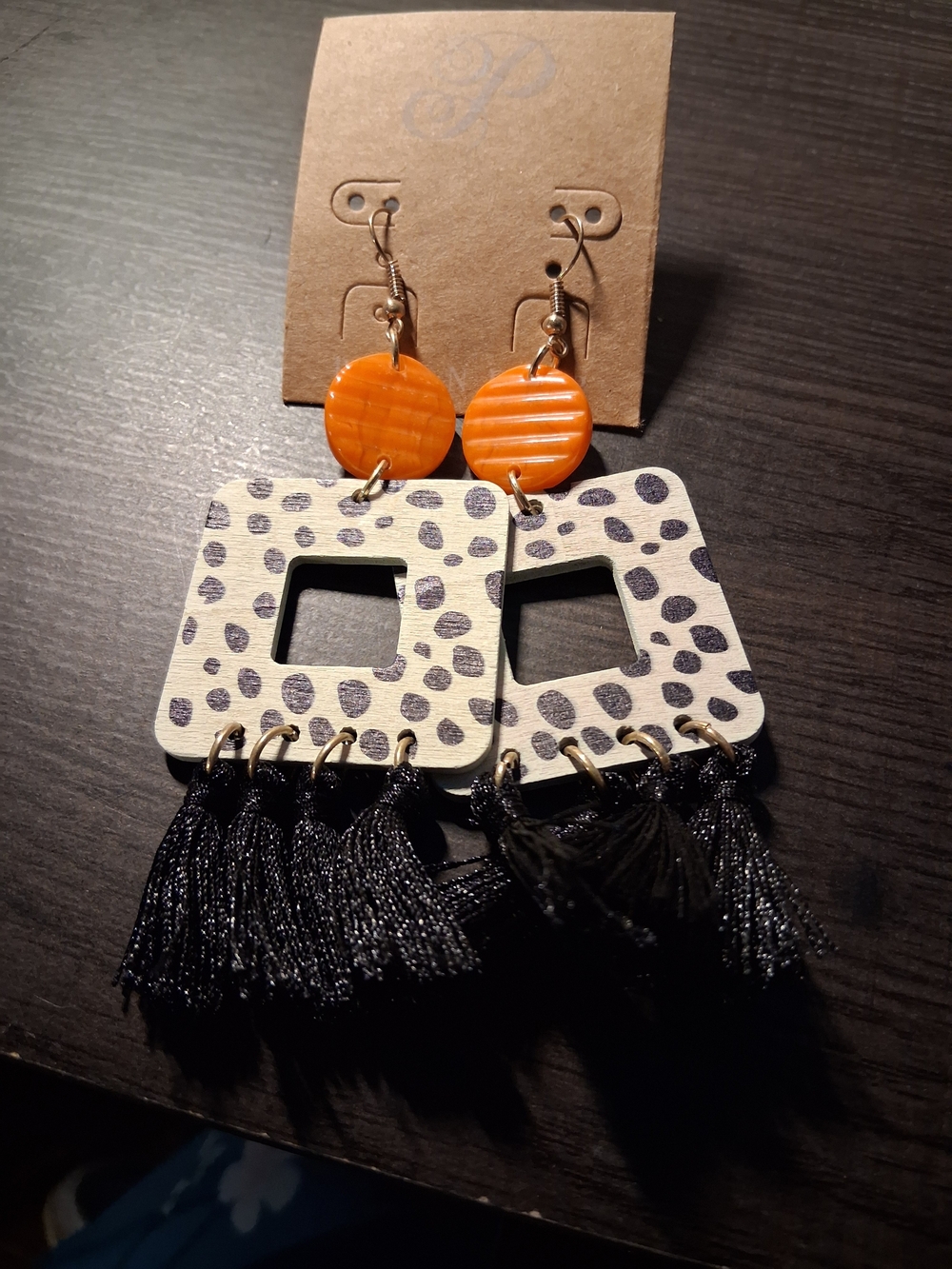 Plunder Orange & Black Leopard Fringe Drop Earrings